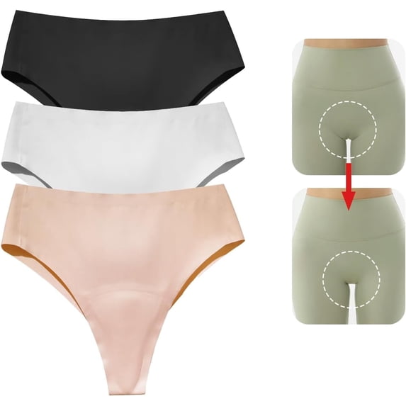 Seamless thong underwear, anti‑wedgie no camel toe comfy intimates for women, assorted colors, 3 pack