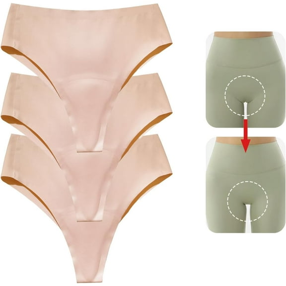 Seamless Anti-Wedgie Thong for Women, Invisible No Camel Toe Underwear, Comfortable Front Coverage Protective Intimates