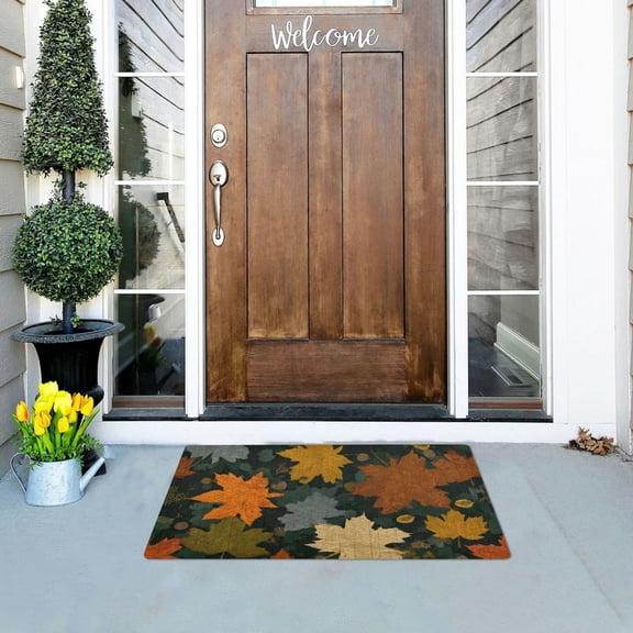 Seamless Autumn Falling Maple Leaves Doormats Welcome Mats Gate Pads Entryway Outdoor 32" x 20"