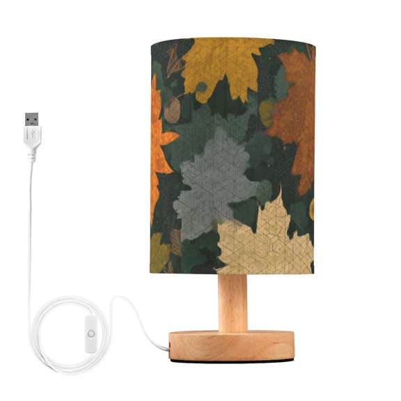 Seamless Autumn Falling Maple Leaves Table Lamp with USB Port LED Warm Light Lamp Night Light Home Decor