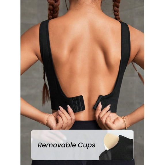 Seamless Back-Clasp Sports Bra With Removable Cups Black