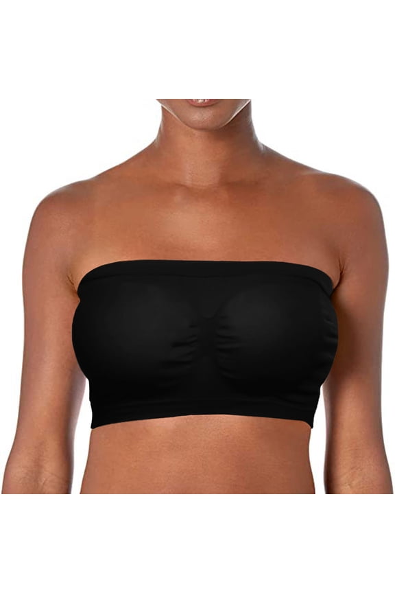 Seamless Bandeau Bra Boob Tube Bra Strapless Stretch Black L