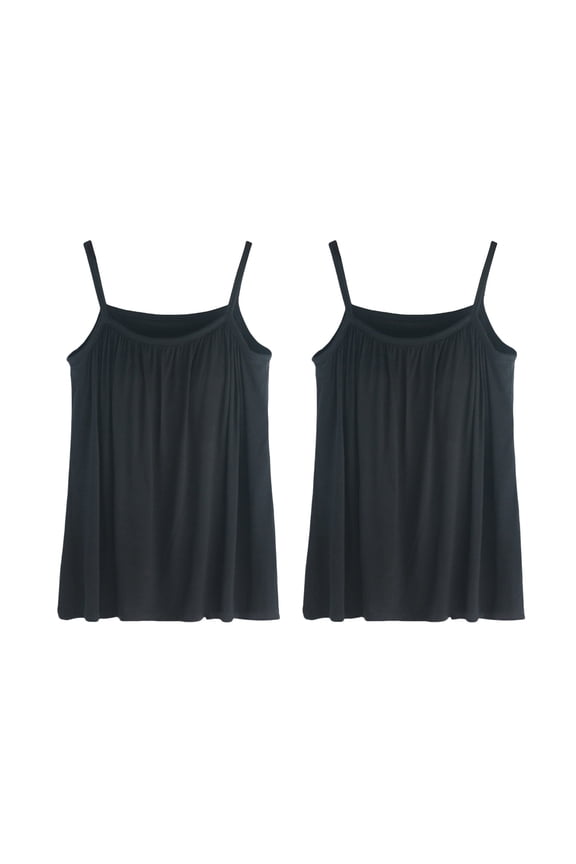 Seamless Bandeau Bra Top - Built-in Shelf Bra Camisole, Comfortable Wirefree Design (2-Pack) | Hontri | Women's Plus Size Soft Tank Top with Bra Sleeveless Comfort Yoga (Black | L)