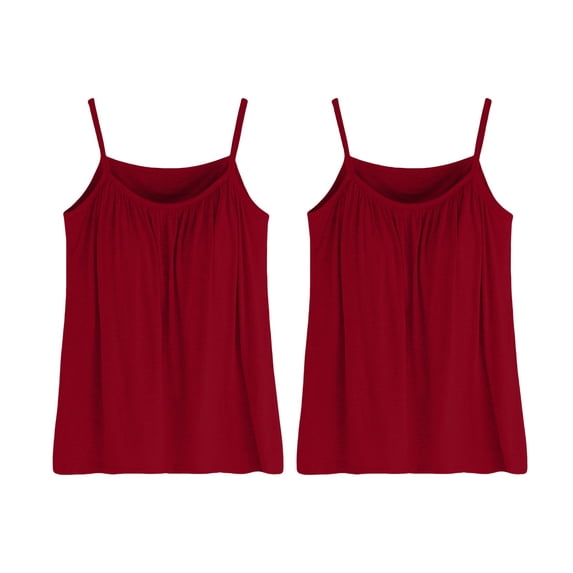 Seamless Bandeau Bra Top - Built-in Shelf Bra Camisole, Comfortable Wirefree Design (2-Pack) | Hontri | Women's Plus Size Soft Tank Top with Bra Sleeveless Comfort Yoga (Wine | XL)