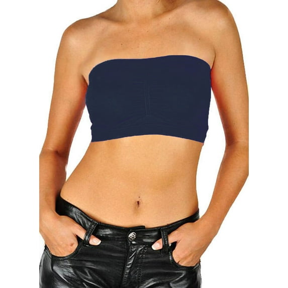 Seamless Bandeau Bra Tube Top (One Size, Navy)
