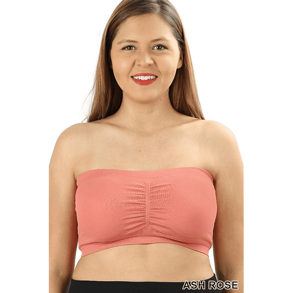 Seamless Bandeau Bra Tube Top Removable Pads (2X-3X, Ash-Rose), 2X-3X, Ash-Rose