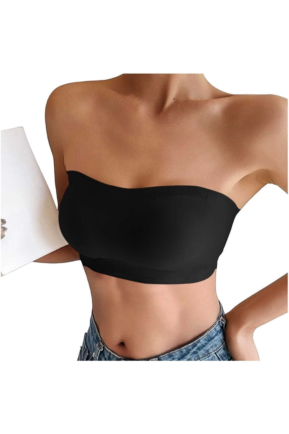 Seamless Bandeau Bras for Women Push Up Wireless Tube Top Bralette Non Slip Strapless Minimizer Bra 36AB, Black
