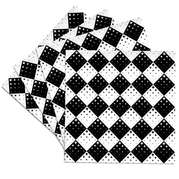 3drose, Seamless Black and White Star Pattern Background, Set of 4 Ceramic Tile Coasters