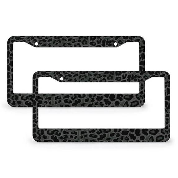Seamless Black Leopard Print Aluminum Metal Car License Plate Frame Covers With 2 Holes - 2 Pack With Unique Designs, Standard Size For U.S. And Canada
