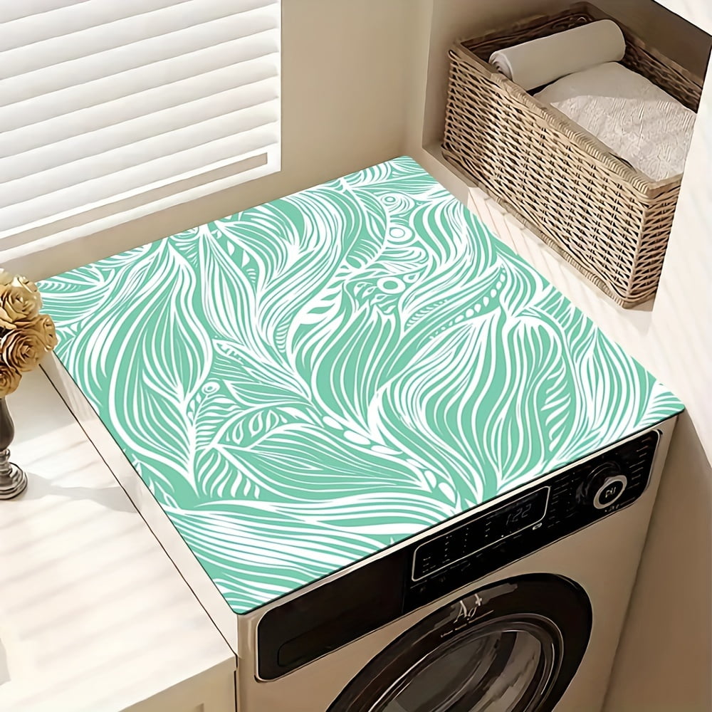 Seamless Botanical Pattern In Ombre Colors With Turquoise Elements Light Green And White Pattern, Washer And Dryer Top Protection Mat, Washing Machine Dust Cover Mat, Kitchen Accessories, Non-Slip