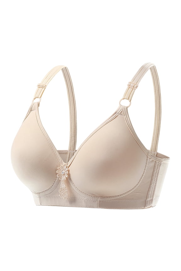 Seamless Bra Women Back-Smoothing Bra Feature V-Neck Demi & Balconette Bra Style W-858 Hook and Eye Closure Support Yoga Bra Beige 38