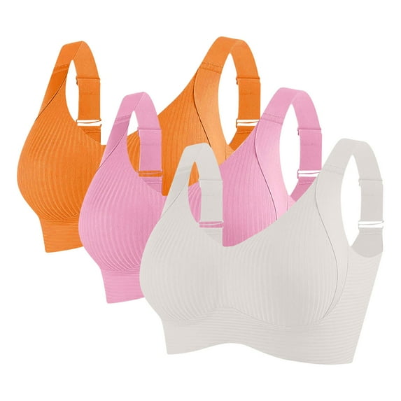 Seamless Bra for Women Plus Size Full Support Sports Bra Cozy Ribbed Wireless Push Up Adjustable Bras Everyday Seamless Bralettes Exercise Athletic Bras Sujetadores Deportivos Para Mujer
