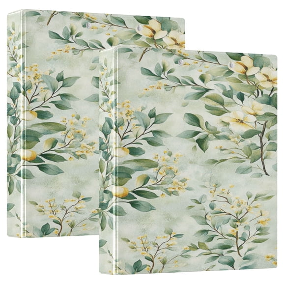 Seamless Branch Pattern 12.4x10.6in PVC Round Ring Binder, D-Ring 3-Hole, Metal Clip, 200 Sheets