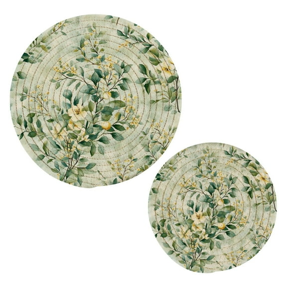 Seamless Branch Pattern Trivets Potholders Cotton Braided Potholders Heat-Resistant Pads 7.09'' and 9.45''