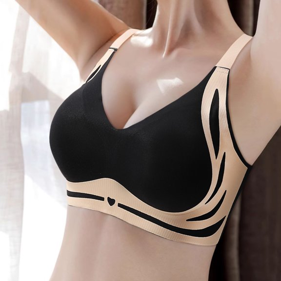 Seamless Bras For Women Deep V Bras Wireless Comfortable Bra Supportive No Underwire Bras Tshirt Plunge Seamless Bra Powerful Push Up Seamless Bra Wireless Bra Non-Sagging Bralettes Black,XXL