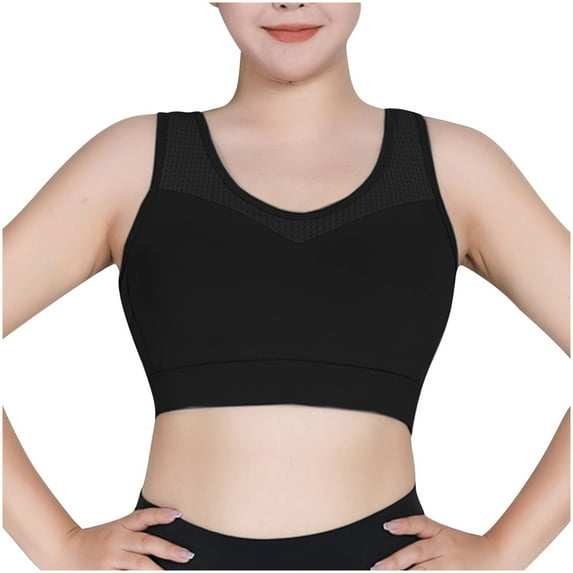 Seamless Bras Women Plus Size High-Strength Sports Underwear Yoga Bralettes Running Pullover Cup Bra V-Neck Back-Smoothing Bra Feature Hook and Eye Closure Longline Bra Style Y-562 , Black 3XL