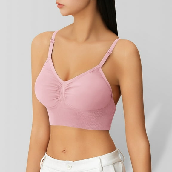 Seamless Bras For Women No Underwire Bralettes Wireless Bras Spaghetti Strap Stretch Unlined Everyday Bras Stretch Lightly Lined Comfort Full Coverage Bras For Women Pink,S