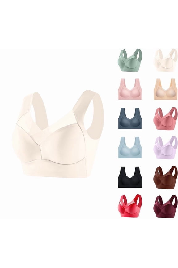 Seamless Bras for Older Women Wireless Supportive Bra Comfortable No Underwire Full Coverage Push Up Bra Plus Size Beige 2X-Large