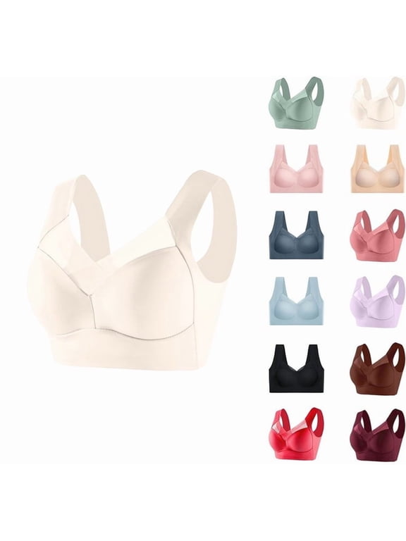 Seamless Bras for Older Women Wireless Supportive Bra Comfortable No Underwire Full Coverage Push Up Bra Plus Size Beige Large