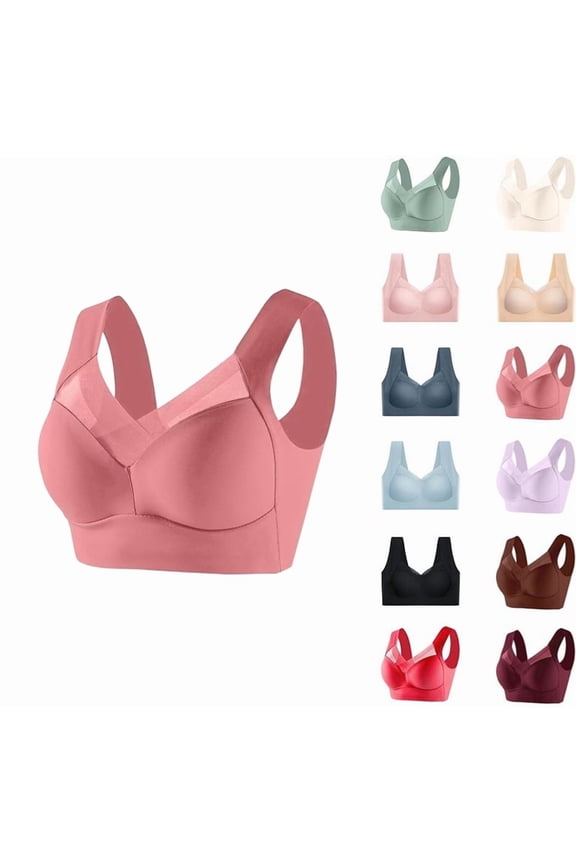 Seamless Bras for Older Women Wireless Supportive Bra Comfortable No Underwire Full Coverage Push Up Bra Plus Size Watermelon Red 3X-Large