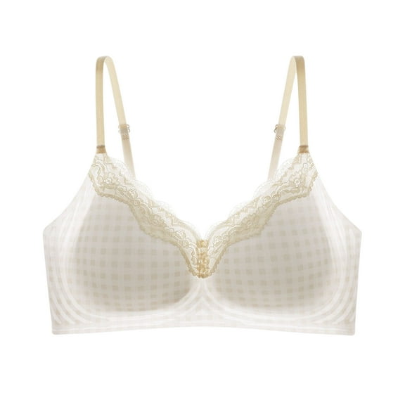 Seamless Bras for Women Full Coverage Plaid Lace Trim Regular Support No Underwire Ladies Cute Daily Bra (40/90BCD, Purple)