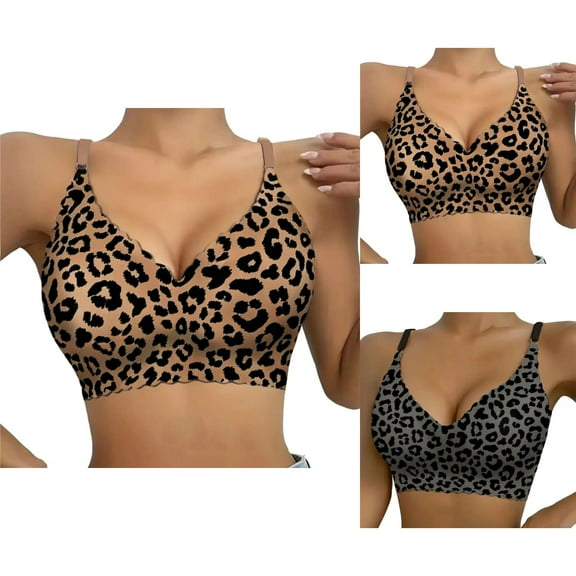 Seamless Bras for Women Leopard Print Wave Trim Wireless Push Up Bralettes Underwear Everyday Bra