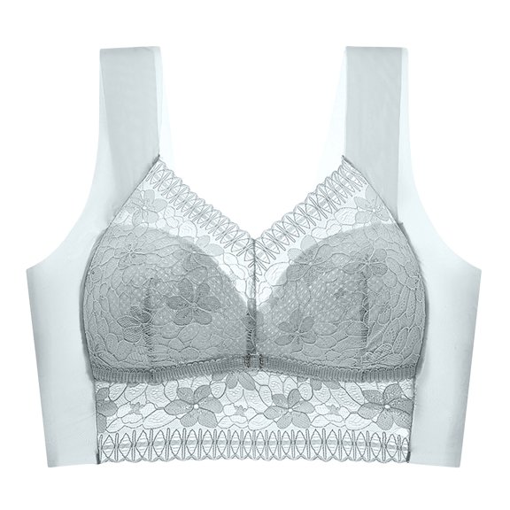 Seamless Bras for Women No Rims Wide Shoulder Strap Plus Size Lace Mesh Underwear Full Coverage Push up Bralettes (XXL, Light Blue)