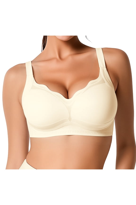 Seamless Bras for Women No Underwire Scalloped Push Up Bras Soft Wireless Comfort Bralettes Full Coverage Nude XL