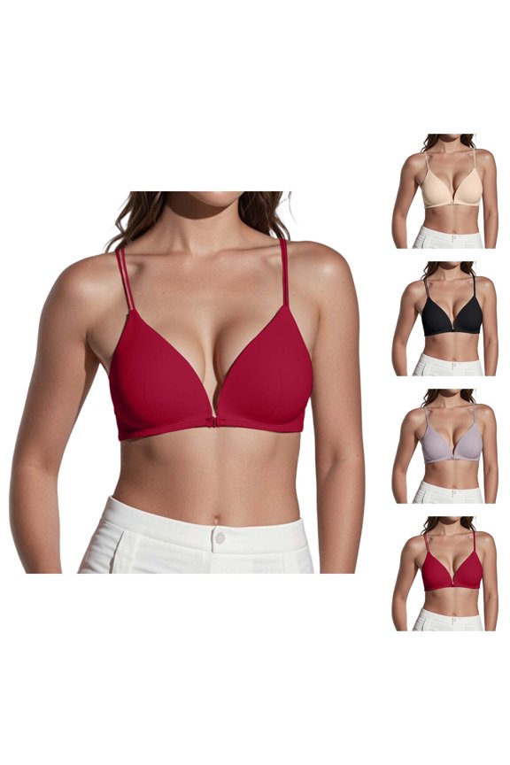 Seamless Bras for Women Slim Shoulder Straps Back Front Buttoned Underwear French Triangular Cup Thin Bra
