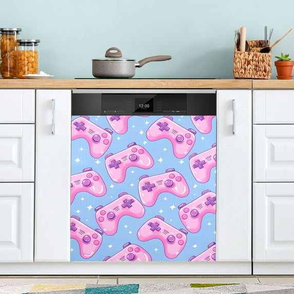 Seamless Bright Pattern with Pink Joysticks Dishwasher Magnetic Covers Magnet Sticker Kitchen Decor Dishwasher Refrigerator Front Door Covers Decorative Magnetic 23" x 26"
