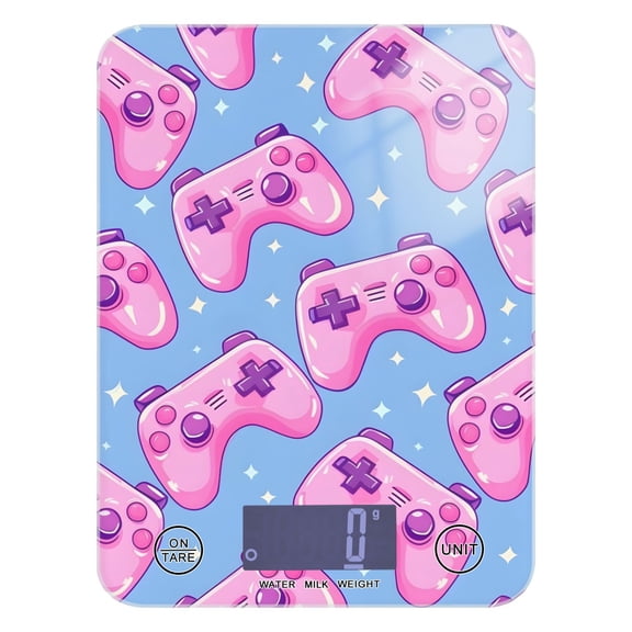 Seamless Bright Pattern with Pink Joysticks Food Scale Digital Kitchen Scale Waterproof Tempered Glass Tare Function 11 lb for Baking Cooking Meal Prep