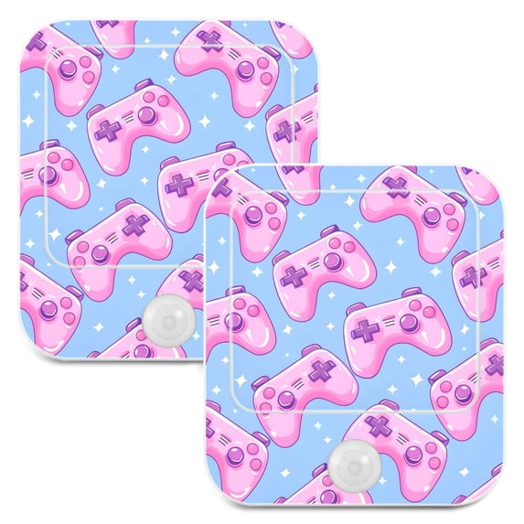Seamless Bright Pattern with Pink Joysticks Night Lights Plug into Wall LED with Auto Light Sensor Warm Light for Kids Hallway Bedroom Living Room Kitchen Bathroom Set of 2