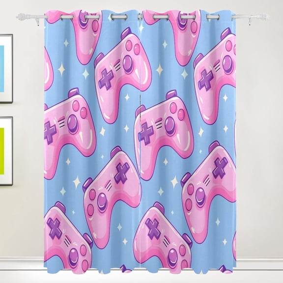 Seamless Bright Pattern with Pink Joysticks Black Out Curtains 72 Inch Length Curtains for Sliding Glass Doors Bedroom Living Room 2 Pack