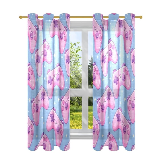 Seamless Bright Pattern with Pink Joysticks Blackout Curtains Patio Door Curtains Window Decoration for Bedroom Living Room 2 Panels