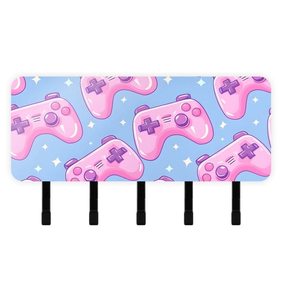 Seamless Bright Pattern with Pink Joysticks Mail Holder Organizer Wall Mount with Shelf Key Holder Key Rack with 5 Key Hooks for Wall Decorative