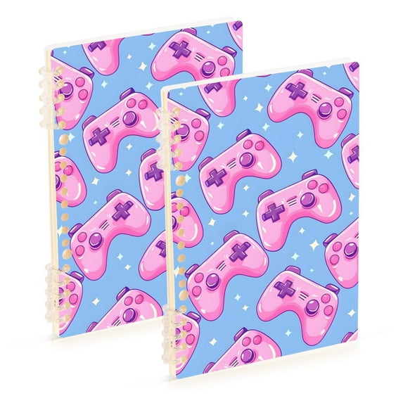 Seamless Bright Pattern with Pink Joysticks Ring Binder Notebook Journey Note Diary College Ruled Spiral Notebook Study Loose Leaf Paper A5 60 Pages