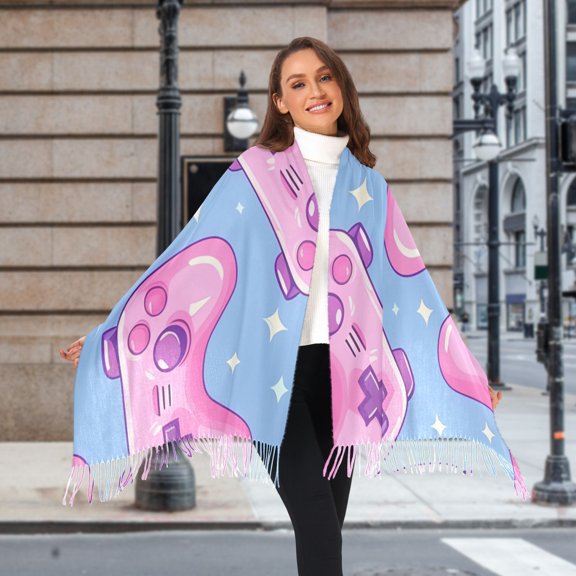 Seamless Bright Pattern with Pink Joysticks Winter Scarf for Women Fashion Warm Long Soft Blanket Scarves Gifts