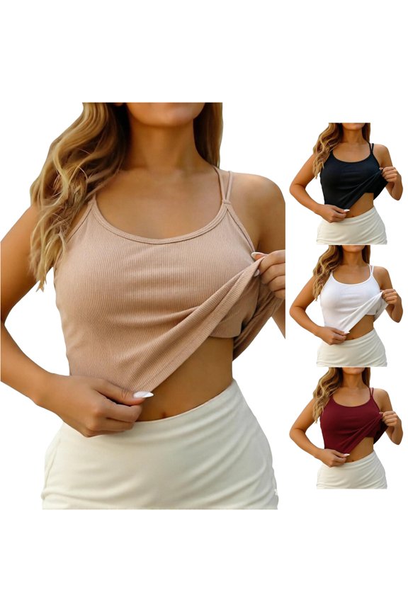 Seamless Built In Bra Camisole Back Tank Top for Comfortable Layering and Support Barbell Tops Womens S