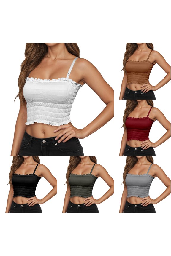 Seamless Camisole Built In Bra Support Strap Top with Ruffle Trim for Fashion Casual Wear Back Support Beaded Neckline Shirt Muscle Tops for Women 3x Workout Shirts Biking Crop Top 3x Muscle