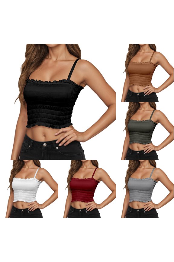 Seamless Camisole Built In Bra Support Strap Top With Ruffle Trim For Fashion Casual Wear 3x Top Lace Cold Shoulder Top