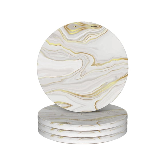 Gold Marble Texture Drink Coasters,Marbling Mug Coaster Mat Set 4 for Coffee Table Home Living Room Decor