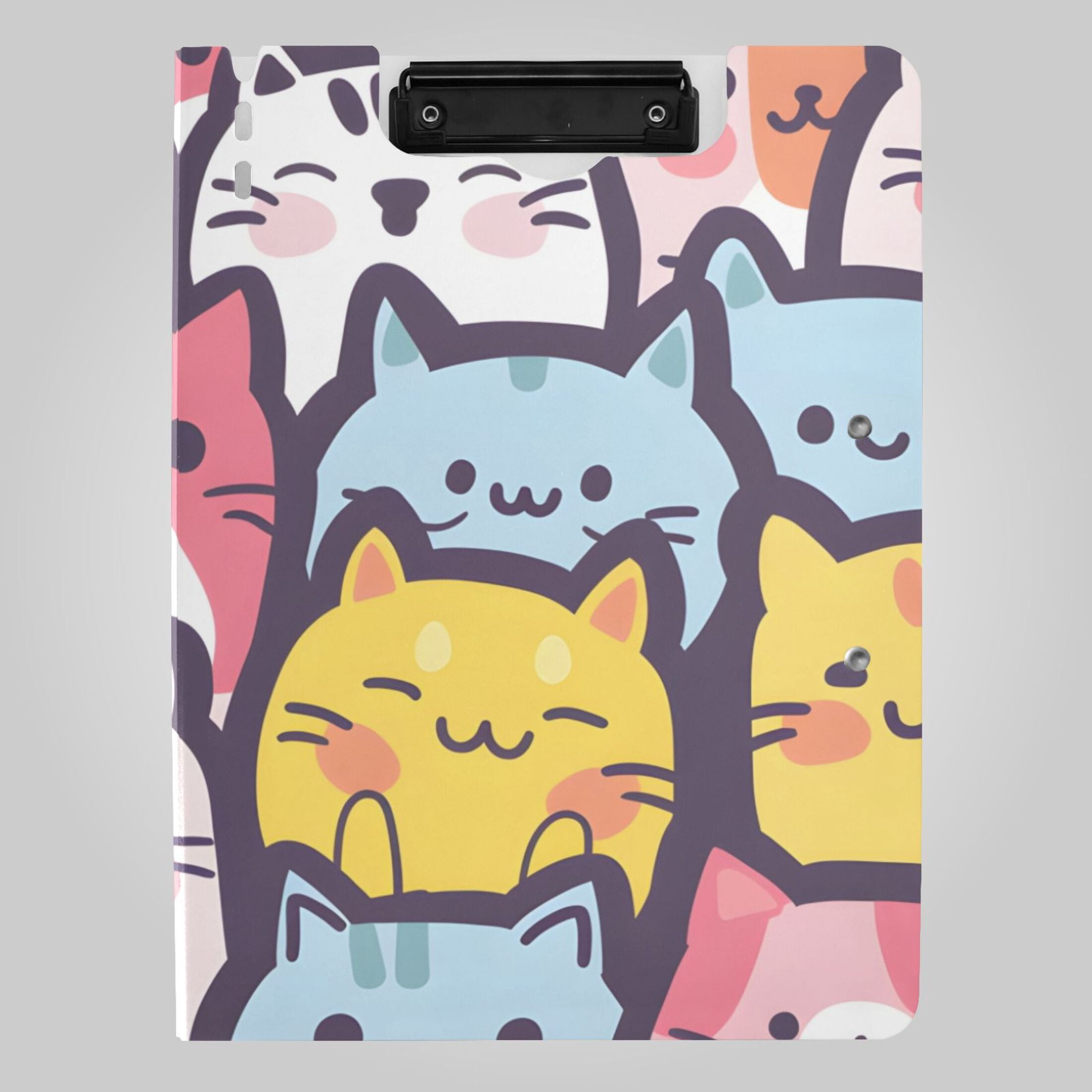 Cat File Floder Computer Seamless Cartoon Cute Cat Faces Foldable Binder Folder Clipboard with ...