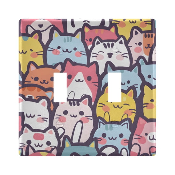 Seamless Cartoon Cute Cat Faces Light Switch Cover Electrical Outlet Cover Replaceable Wall Plates 2-Gang