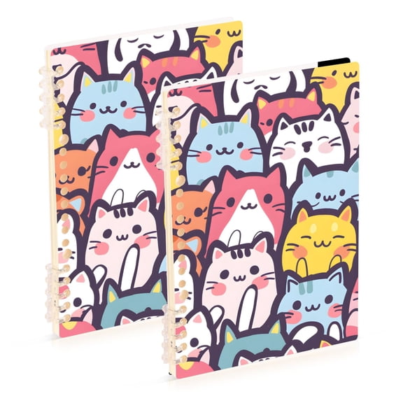 Seamless Cartoon Cute Cat Faces Notebook Detachable Coil Notebook Diary Plan Book A5 Size 60 Pages 1 Pack
