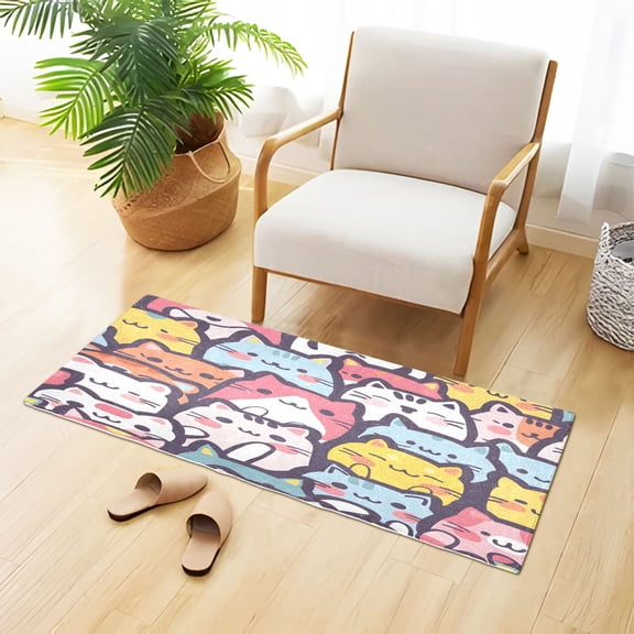 Seamless Cartoon Cute Cat Faces Plush Carpet Non Slip Runner Rug Absorbent Bath Mat 39" x 20"