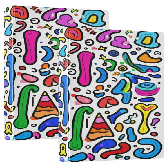 Seamless Cartoon Pattern 12.4x10.6in PVC Round Ring Binder, D-Ring 3-Hole, Metal Clip, 200 Sheets