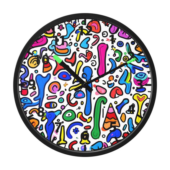 Seamless Cartoon Pattern Wall Clock 12 Inch Voice Activated Night Light Silent Non Ticking