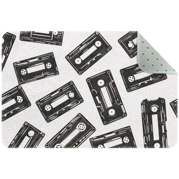 Seamless Cassette Tape Small Area Rug, Non-Slip Door Mat Indoor Floor Mat, Washable Kitchen Rug Entrance DMat for Bedroom Living Room