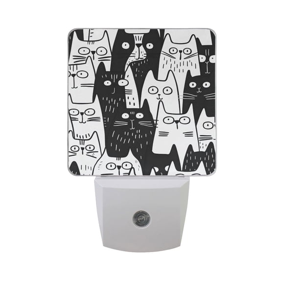 Seamless Cat Faces Doodle LED Night Light with Smart Sensor Plug Into Wall Dusk to Dawn 2 packs