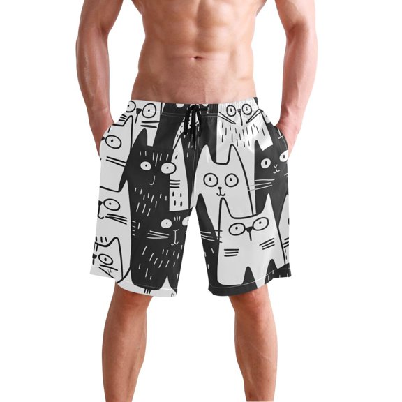 Seamless Cat Faces Doodle Men's Swim Trunks Beach Shorts Bathing Bottoms XXL